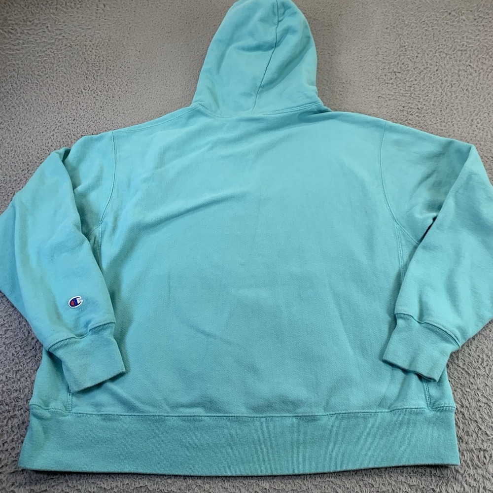 Champion Hoodie Mens XL Reverse‎ Weave Teal Multi-Logo Retro Hooded Sweatshirt - Picture 9 of 10